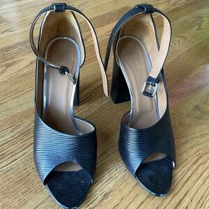 3.1 Phillip Lim Black Textured Open-Toe Heels